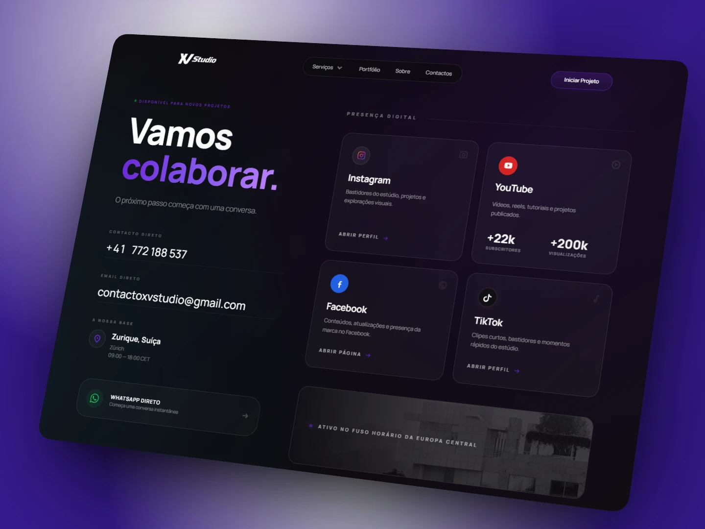 Contact page - XV Studio website