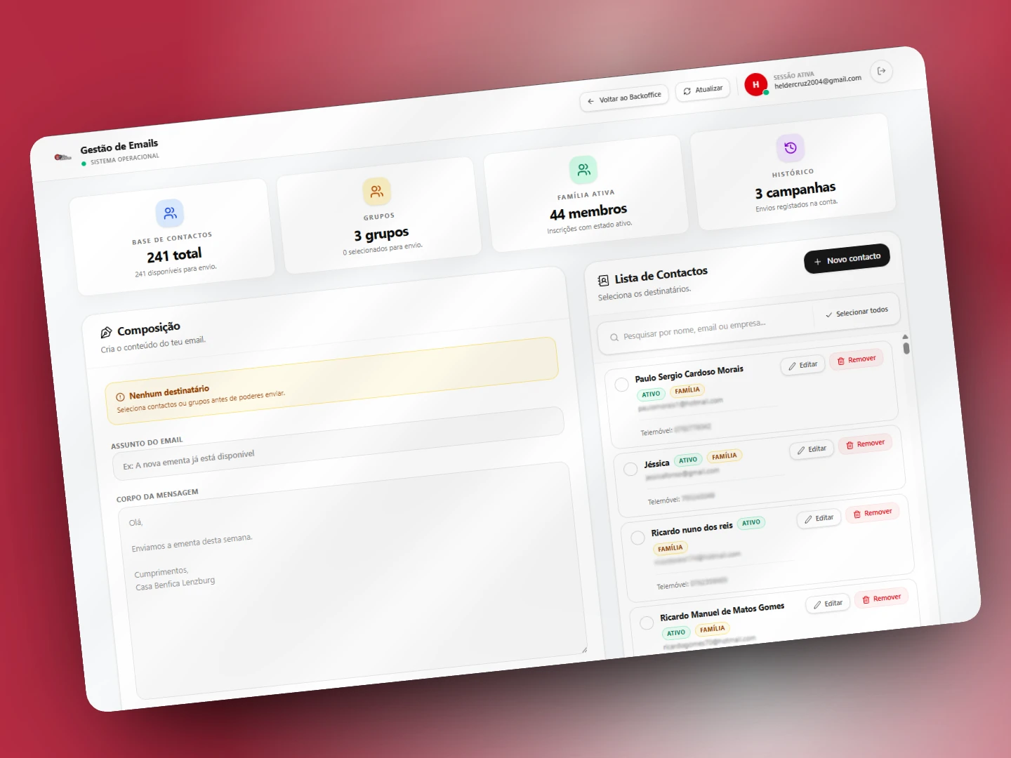 Email management - Casa Benfica Lenzburg